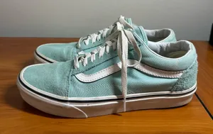 Vans Old Skool‎ Low Top Sneaker Suede Leather Skate Teal Light Blue W9.5 thumbnail 1