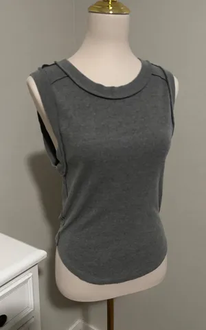 We The Free Free People Grey Ribbed Muscle Tank Top Large Raw Hem‎ Sleeveless thumbnail 1