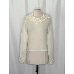 ZARA Alpaca Wool Ecru Crochet Flower Applique Sweater Blogger Favorite Small thumbnail 2