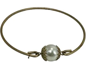 Gold tone faux pearl bangle bracelet thumbnail 1
