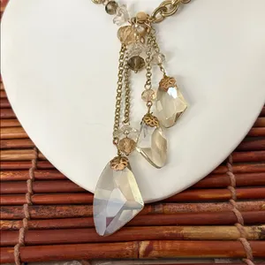 Gold Chain Necklace with Crystal Accents & Crystal Tassel 27”- 33” thumbnail 2
