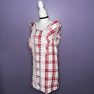 Entro NWT Boutique Red and White Plaid Dress with Lace Detail thumbnail 5