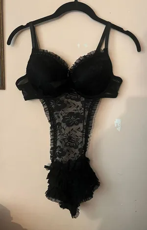 Body Rage Black Lace Ruffle Lingerie One Piece Bodysuit thumbnail 1