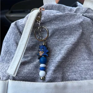 Handmade Blue Devil Keychain with Beads, Bag Charm, Zipper Pull. Team Spirit thumbnail 3