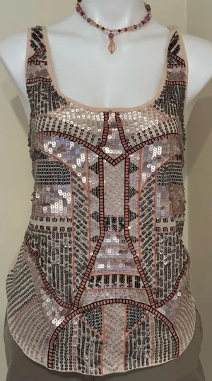EXPRESS Pink Gray & Champagne,Color Beaded Light Material Camisole Top Sz M thumbnail 1