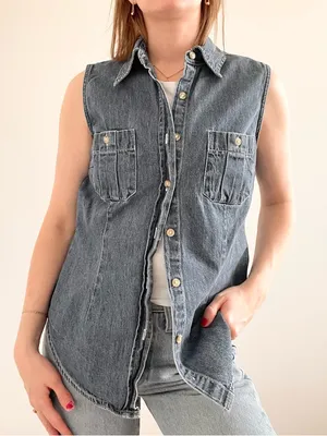 Vintage At Last Denim Button-Front Sleeveless Top thumbnail 3