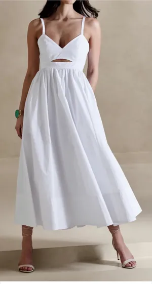 Banana Republic White Isa Cotton Poplin Cutout Flare Midi Dress thumbnail 1