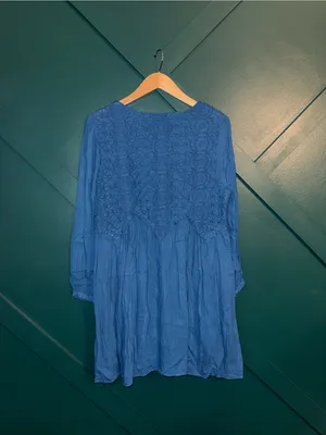 Jodifl Royal Blue Embroidered Boho Babydoll Tunic Dress Long Sleeve Flowy Mini thumbnail 2