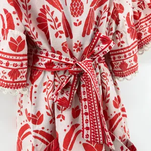FARM Rio Jungle Flow Linen Toucan Pineapple Mini Dress M Red Boho Resort Wear thumbnail 3