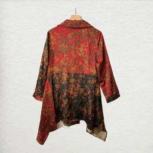 NWT Ania A VTG Floral Artsy Boho Patchwork Button Asymmetrical Red Light Jacket Size L thumbnail 4