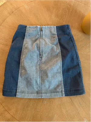 Women's Free People Denim Mini Skirt Size S Blue Two-Tone thumbnail 3