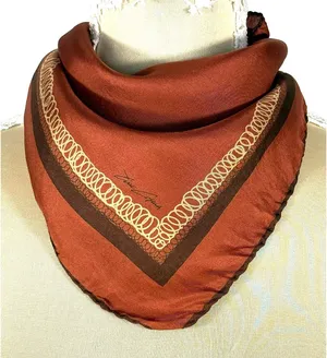 Vintage Tino Cosma 100% Silk Scarf 18” Square Rust Brown Chain Print Hand Rolled thumbnail 1