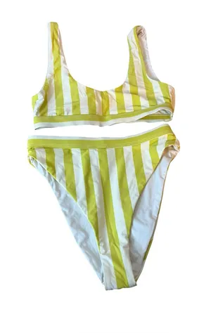 NWOT Dippin’ Daisy’s Yellow Striped High Waisted Bikini Set thumbnail 1