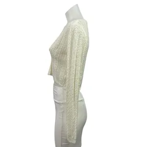 Lulus Women's Cream Pointelle Knit Long Sleeve Crop Cardigan Sweater XS thumbnail 2