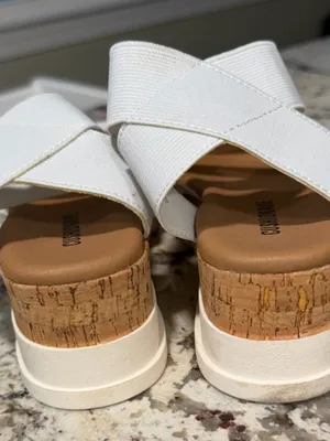 CUSHIONAIRE Women's Naomi Cork Wedge Sandal Strappy White Size 7M thumbnail 5
