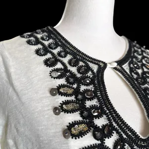 Vintage Y2K INC Linen Beaded Embroidered Top Sz M Whimsigoth Fairy Grunge Black thumbnail 4