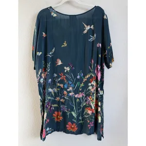Johnny Was Summy Short Sleeve‎ Tunic Top Women's Large Floral Birds Butterflies thumbnail 2