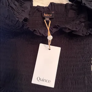 NWT Quince Smocked Midi Dress Black Women's Size XS (100% Organic Cotton) thumbnail 8