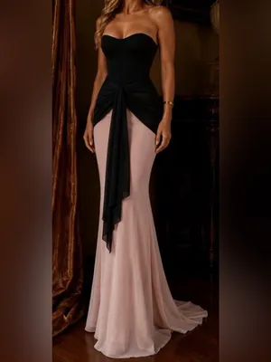 NEW House of CB CLARA Black and Blush Chiffon Strapless Maxi Dress Size S thumbnail 4