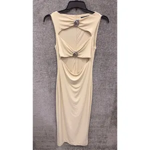 Zara Womens Midi Dress Large Cream Cut-Out Metallic Hardware 9398/249 thumbnail 7