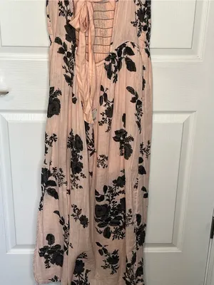 Free People Forgot Me Not Peach Combo Floral Open-Back Maxi Dress Boho Sz M thumbnail 10