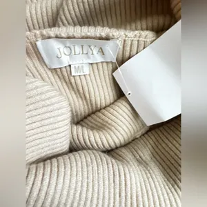 JOLLYA Off-Shoulder Cream Knit Dress with Feather Trim Size M/L P-36 thumbnail 10