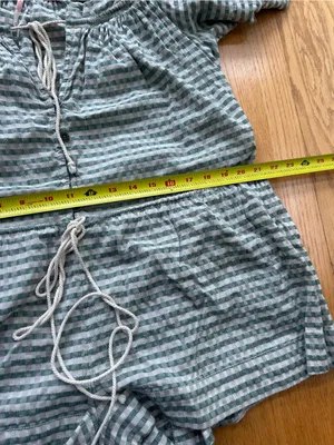 Free People County Line Romper Green Combo XS Oversized Square Neck Gingham Boho thumbnail 11