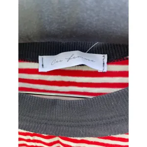 Ces Femme Red White Striped Ruffle Sleeve Top Black Trim Medium NWT thumbnail 2