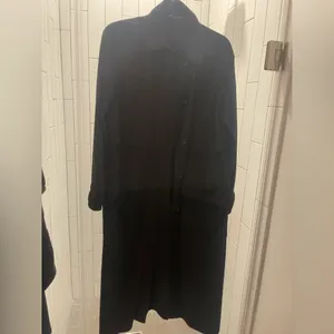 Zara Faux Suede Black Belted Trench Coat M thumbnail 8