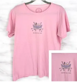 Life is Good Women's SS Wedding United We Ride Beide Groom T-Shirt Pink Medium‎ thumbnail 1