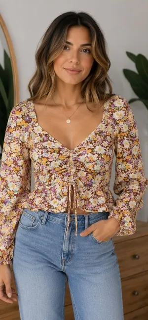 Sanctuary Floral Tie Front Peplum Blouse XL Cottagecore Puff Sleeve Top NWT thumbnail 1