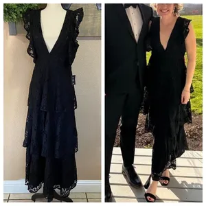 Lulus Molinetto Black Lace Ruffled Tiered Sleeveless Maxi Dress thumbnail 2