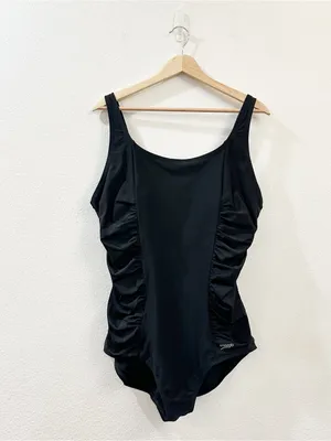 Speedo Womens Side‎ Shirred Endurance One Piece Swimsuit Black Size XXL thumbnail 2