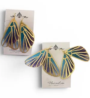 New Fleur de Lisa Statement Earrings ombre wings gold plated Fairy Core Ethereal thumbnail 1