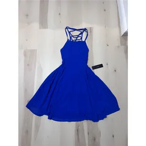 Lulus NWT Women Small Cobalt Royal Blue Strappy Lace Up Mini Dress Coquette Chic thumbnail 3