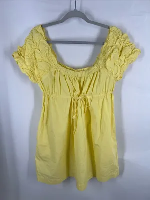 Free People Free-est Flaunt It Yellow Puff Sleeve Mini Dress Size L thumbnail 2