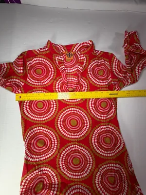 Tory Burch Red, White & Mustard Circular medallion Print dress 35 inches thumbnail 2