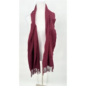 100% Cashmere‎ Scarf Mens Womens One Size Maroon Fringe Made in Scotland FLAWED thumbnail 8