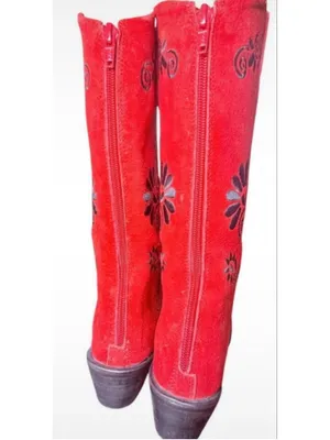 RARE Agave Sky Red Suede Embroidered Floral Western Cowgirl Boots Sz 6 Charro! thumbnail 7