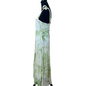 Line + Dot Green Tropical Maxi Dress MEDIUM Tiered Ruffle Cottage Vacation $115 thumbnail 12