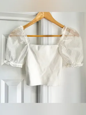 Aritzia Wilfred White Puff Sleeve Square Neck Crop Top thumbnail 2