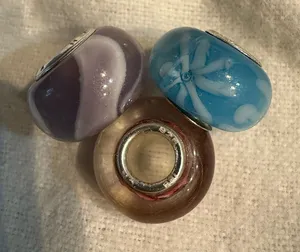 Pandora Set Of 3 Authentic‎ Murano Charm Pink Blue Purple Sterling 925 thumbnail 1