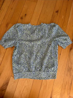 T.La Leopard Print Puff Sleeve Top - Light Green & Blue Size Small - C69-037 thumbnail 7