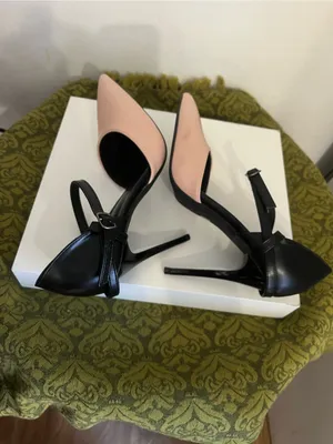 Pointed Two-Tone Ankle-Strap Heels in Pink and Black thumbnail 7