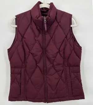 Eddie Bauer Womens Goose Down Puffer Vest Maroon‎ Burgundy Diamond Quilted Small thumbnail 1