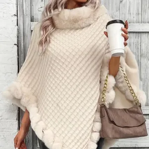 Elegant Fur Trim Hanky Hem Pullover Sweater Cape - Apricot - size M (8/10) thumbnail 7