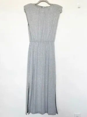 NEW Wayf Gray Sleeveless Shoulder Pad Midi Dress Split side NWT thumbnail 3
