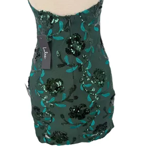 NWT Lulus Emerald Green Sequin Floral Halter Backless Mini Dress Size Small thumbnail 7