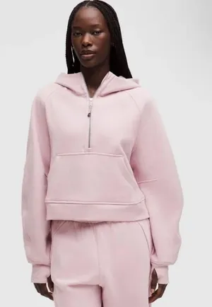 NWT Lululemon Scuba Oversized Half-Zip Cropped Hoodie in Porcelain Pink Sz M/L thumbnail 1
