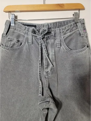 Zara Y2K Gray Wide Leg Tie-Waist Jeans Streetwear Sz 28 thumbnail 9